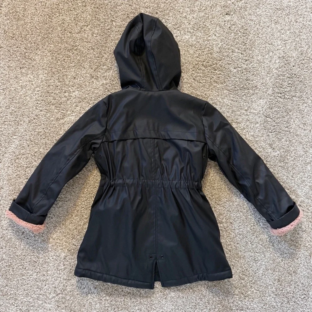 Urban Republic Black‎ Raincoat Pink Sherpa Lined Hooded Parka Jacket Girls 6X